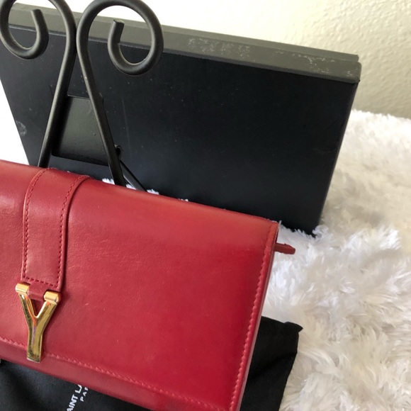 ❌❌SOLD❌❌ YSL “Y” Line Bifold Flap Leather Long Red Wallet - Picture 6 of 11